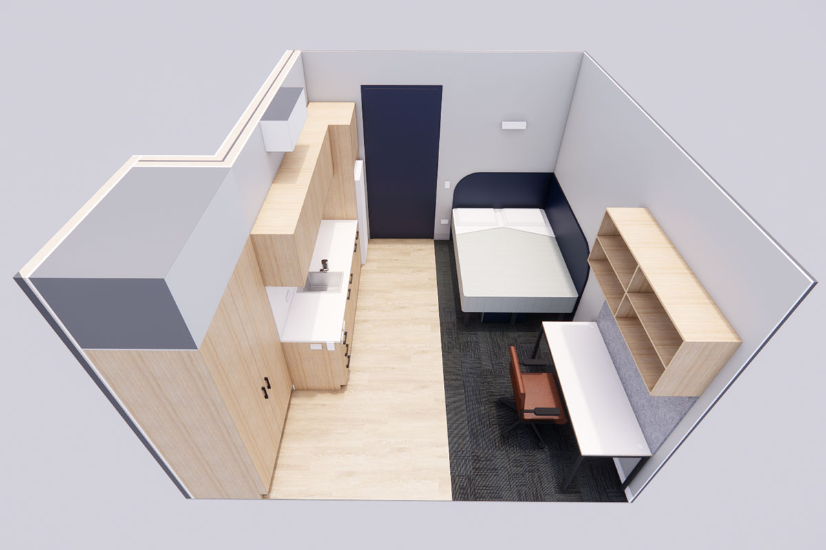 Architectural render of premium studio room at Blackfriars Residence