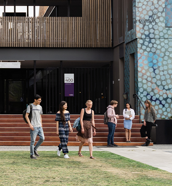 ACU philosophical anthropology students walking through campus