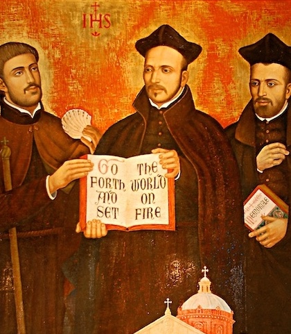  Artwork by Dora N. Bittau depicting St. Francis Xavier, St. Ignatius Loyola, and St. Peter Faber.