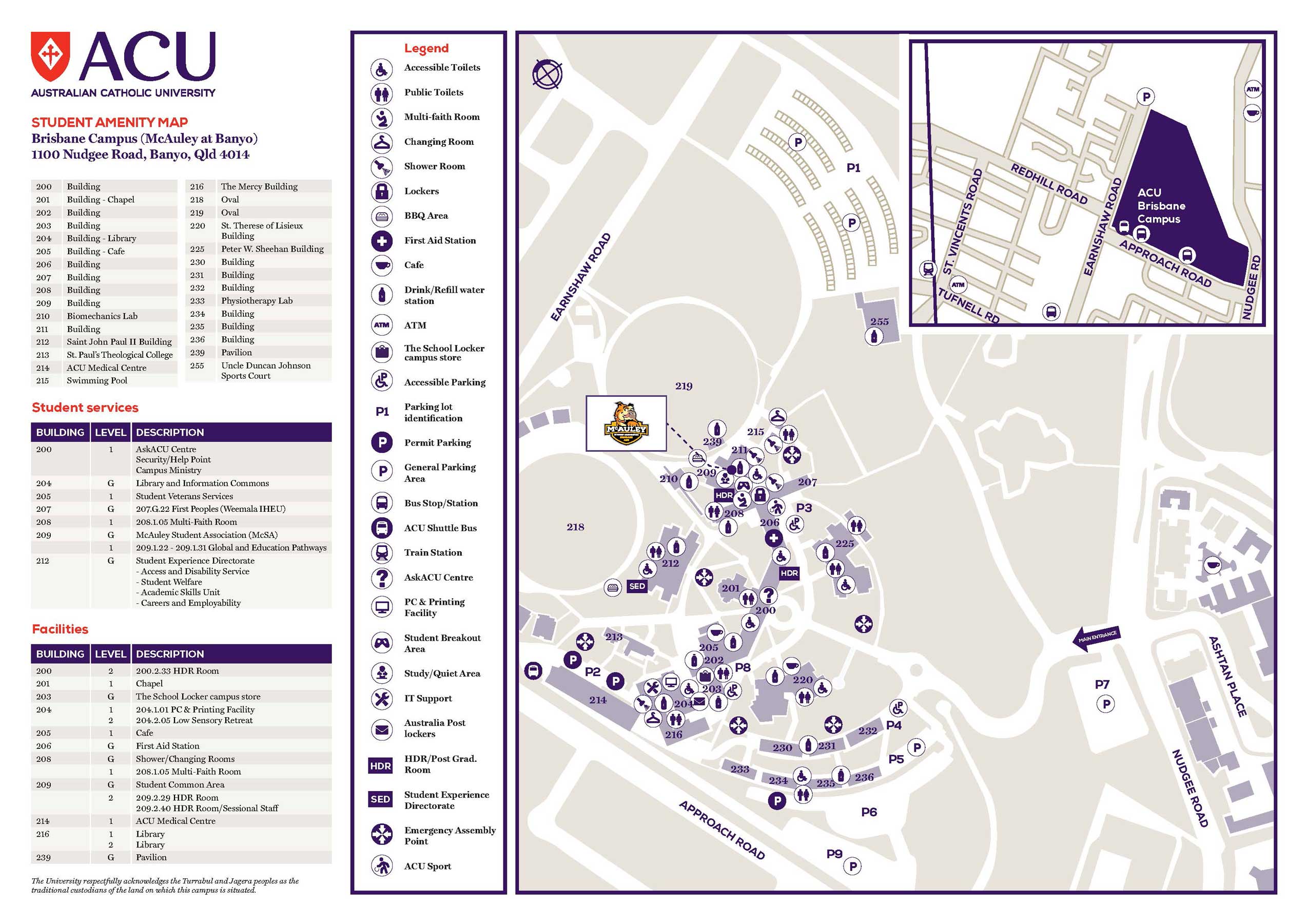 Brisbane Campus amenity map
