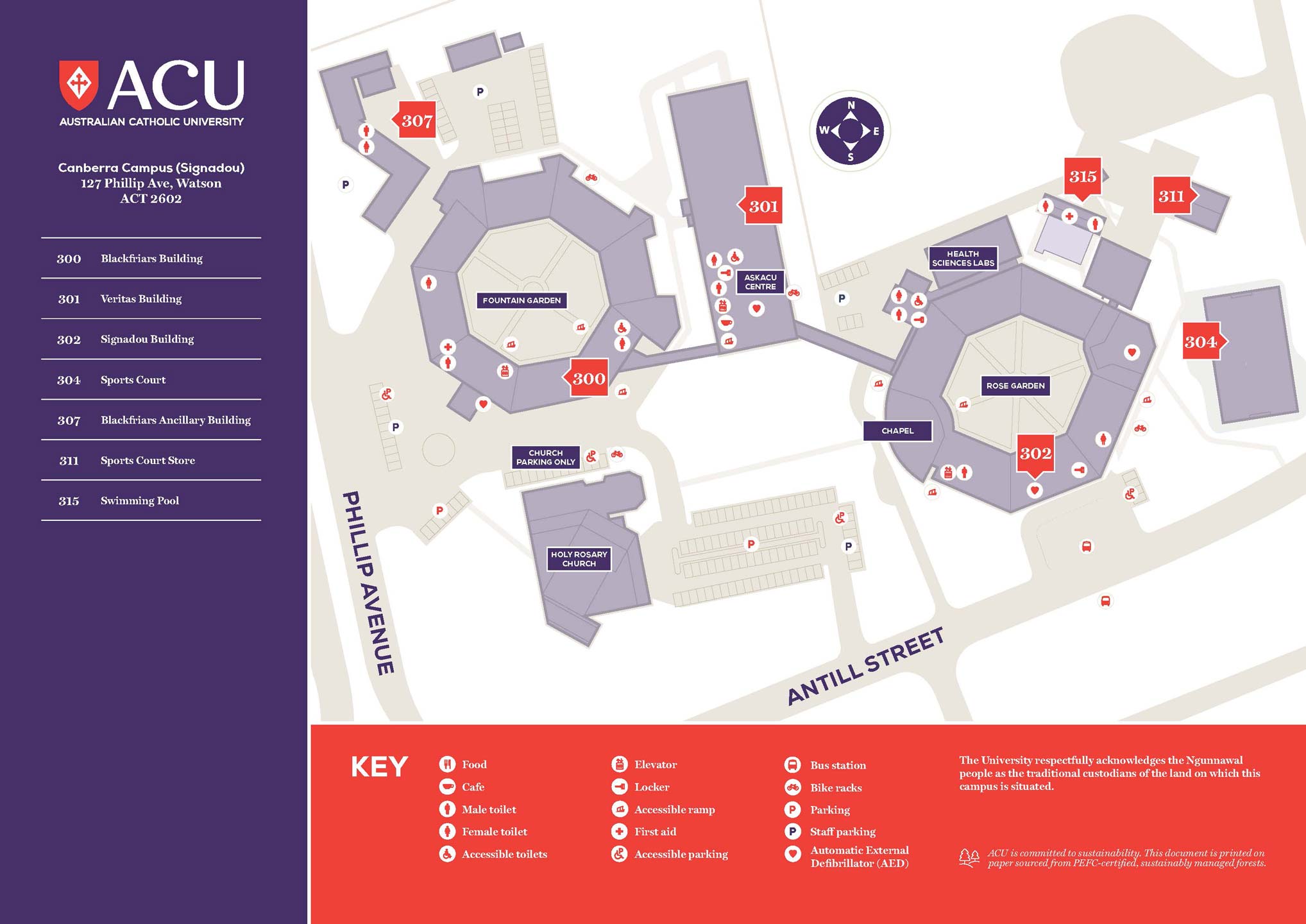 Canberra campus map ACU