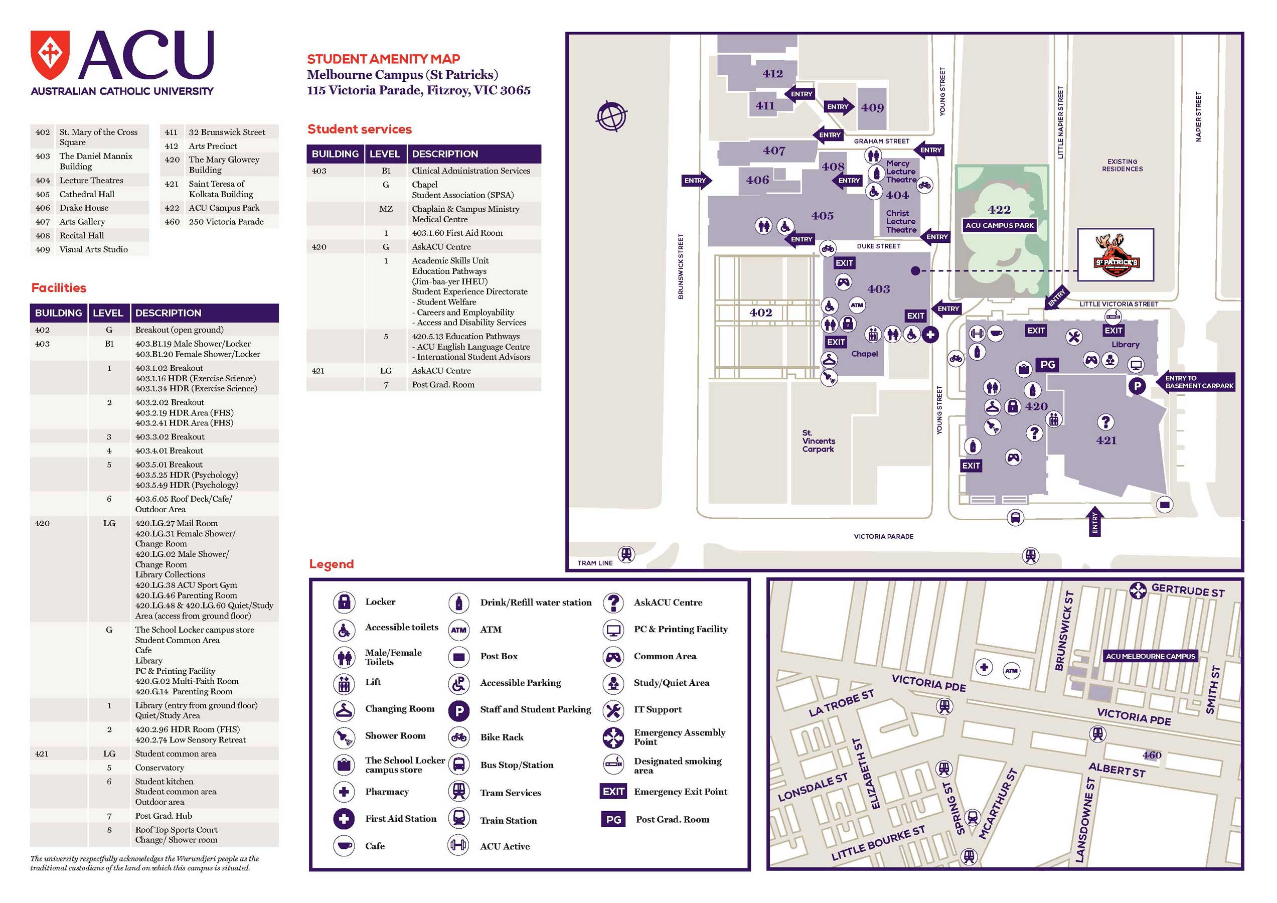 map of Melbourne campus amenity map
