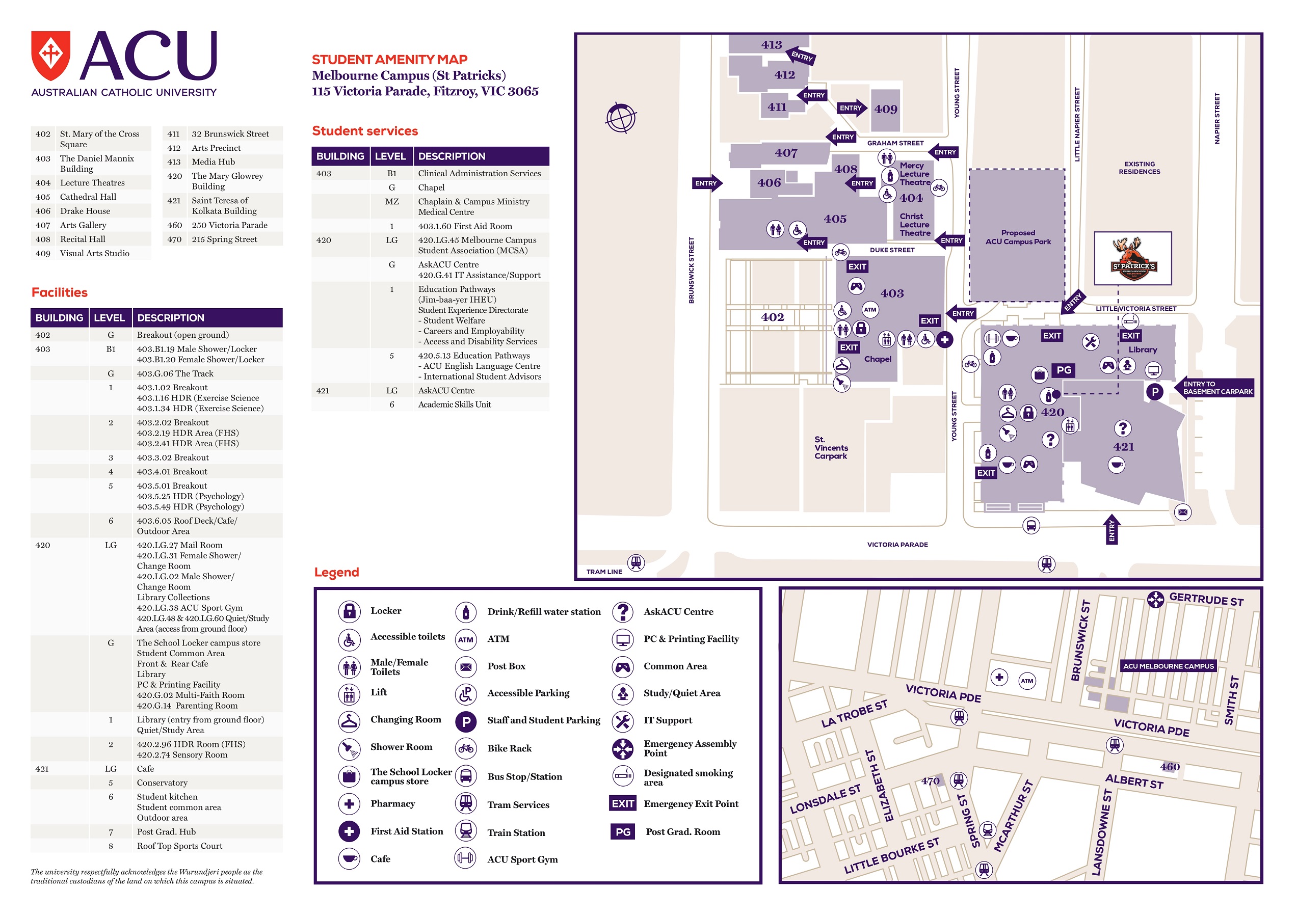 map of Melbourne campus amenity map