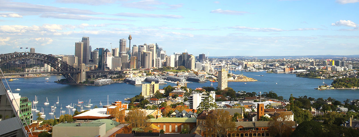 crane shot of Sydney harbour