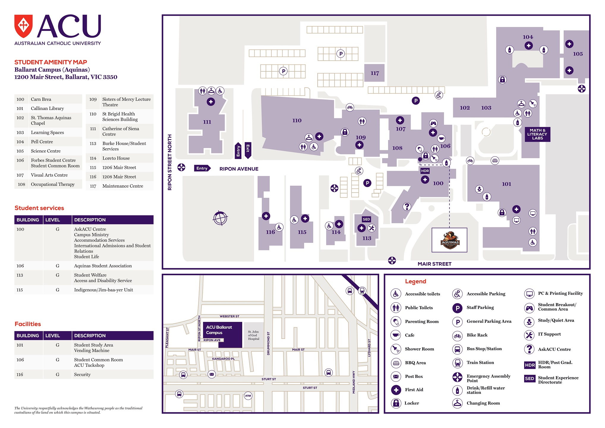 Ballarat campus amenity map